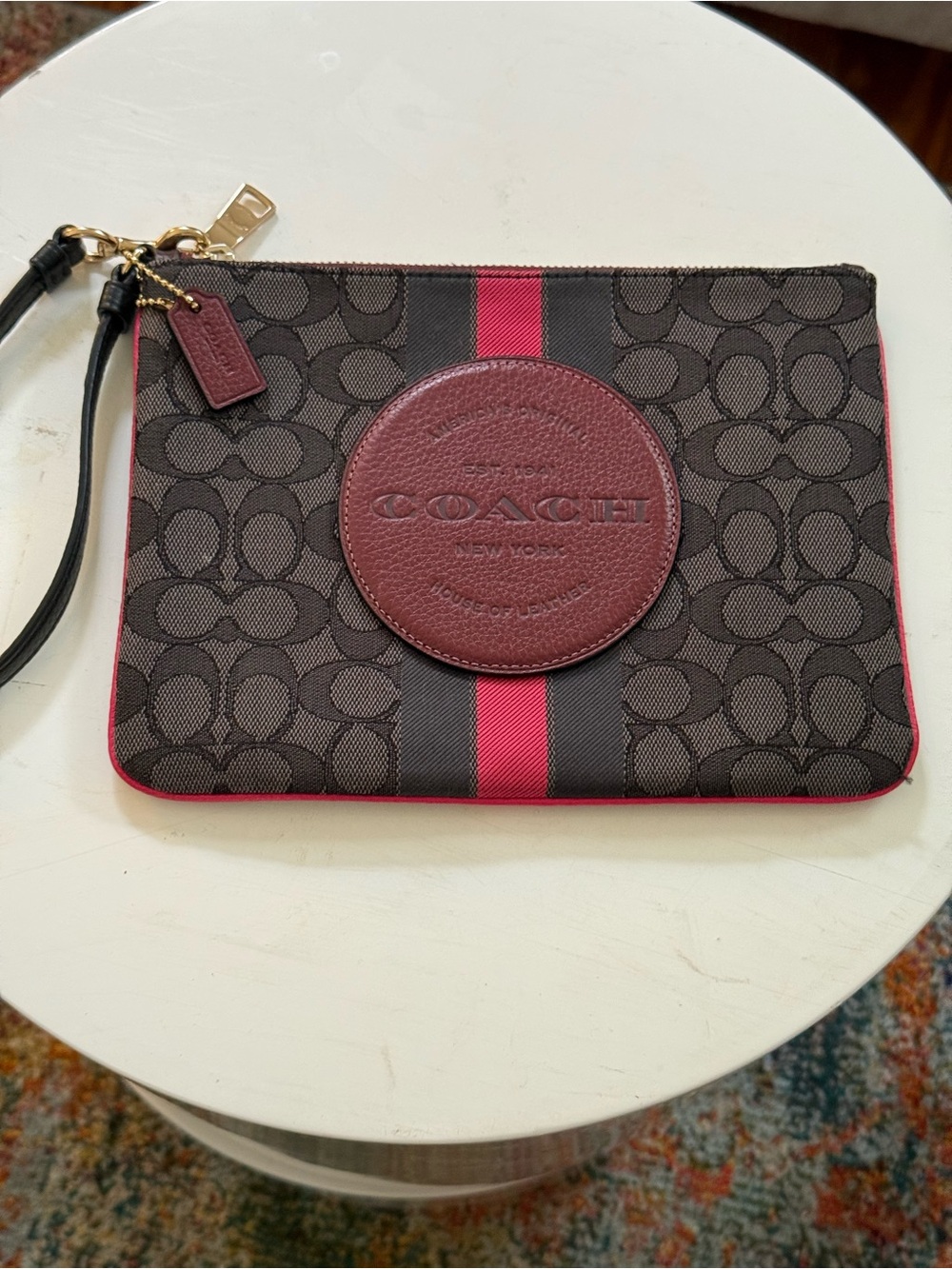 Pristine Coach Legacy Signature Stripe Wristlet Brown Red Y2K - Picture 2 of 6